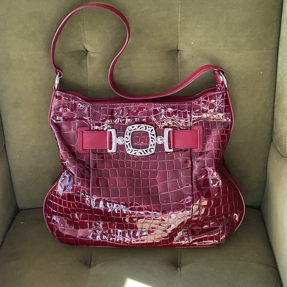 💜Brighton Burgundy Croc-Embossed Shoulder Bag - Picture 3 of 6
